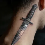 Dagger tattoo meaning with rose or heart: deep symbols of love and pain