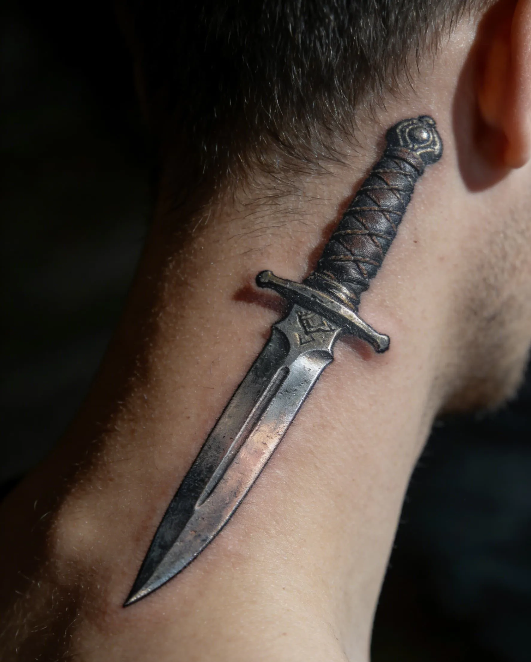 Dagger tattoo meaning with rose or heart: deep symbols of love and pain
